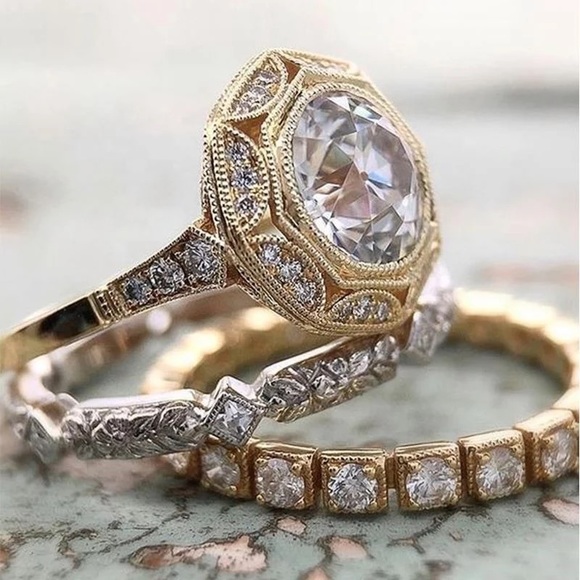 Jewelry - New 3pc/set Yellow Gold Plated Diamond Ring